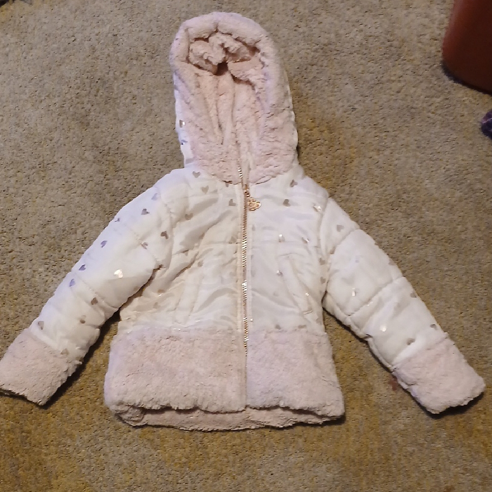 Betsey Johnson Pink and White Quilted Puffer Jacket with Hood